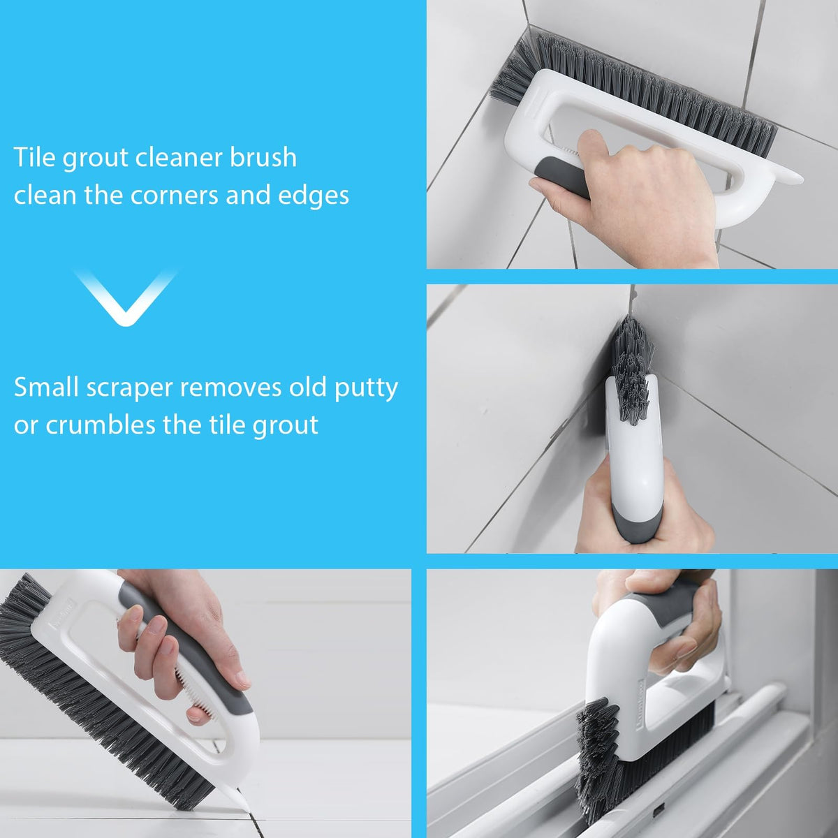 Lumkew Grout Cleaning Brush, V Shape Stiff Grout Cleaner Brush for Floors Tile Grout Scrubber