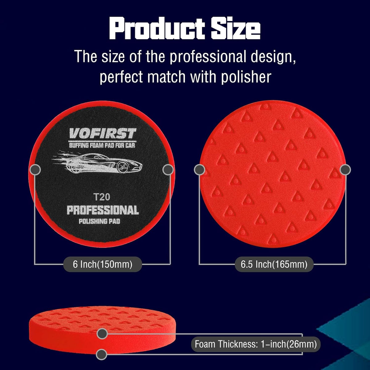 6 Inch Polishing Pad - 3Pcs Red Polishing Pad - 6.5 Inch Face for 6 Inch 150mm Backing Plate