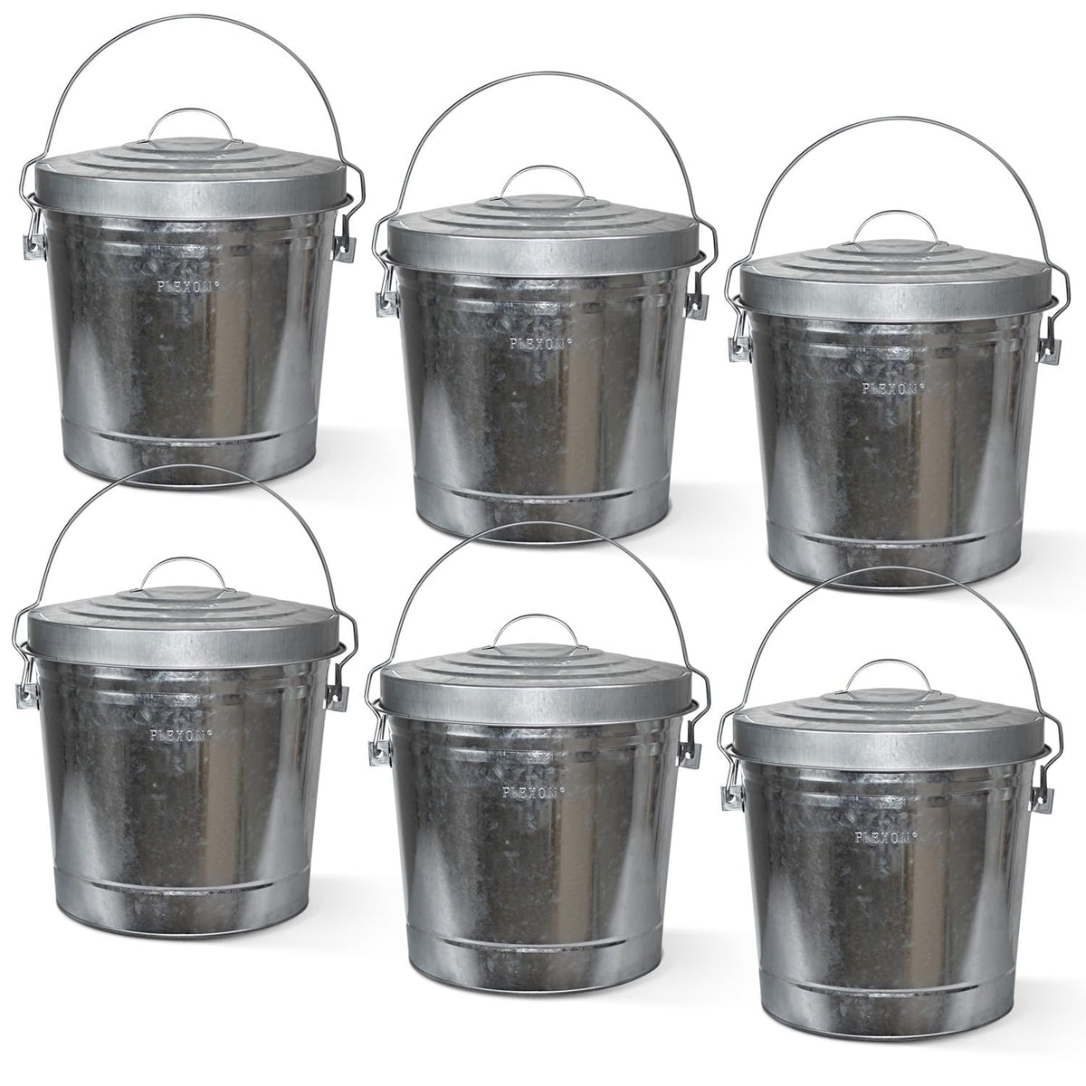 Plexon 6 Gallon Outdoor Trash Can with Lid Galvanized Metal Bucket with Locking Lid for Poultry