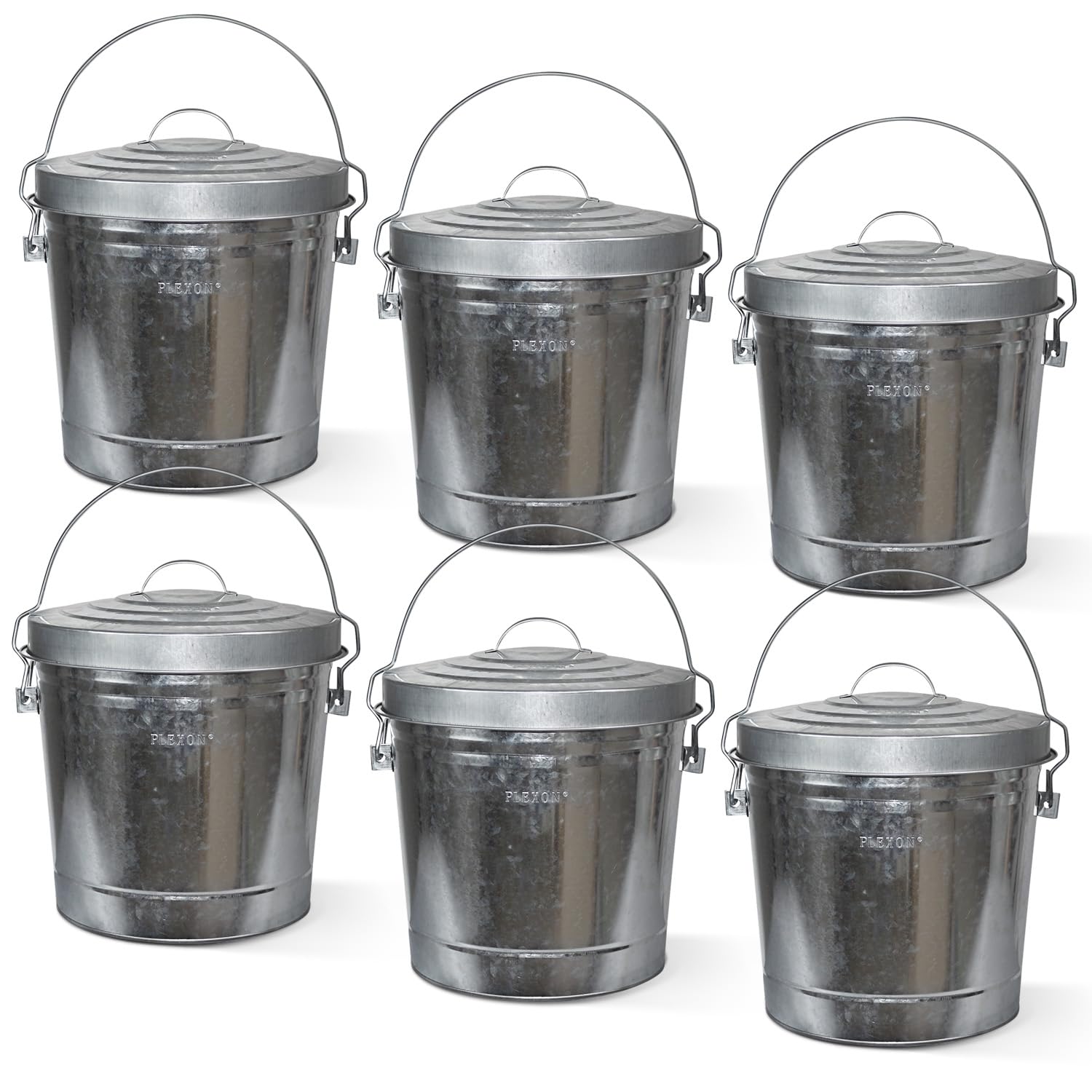 Plexon 6 Gallon Outdoor Trash Can with Lid Galvanized Metal Bucket with Locking Lid for Poultry
