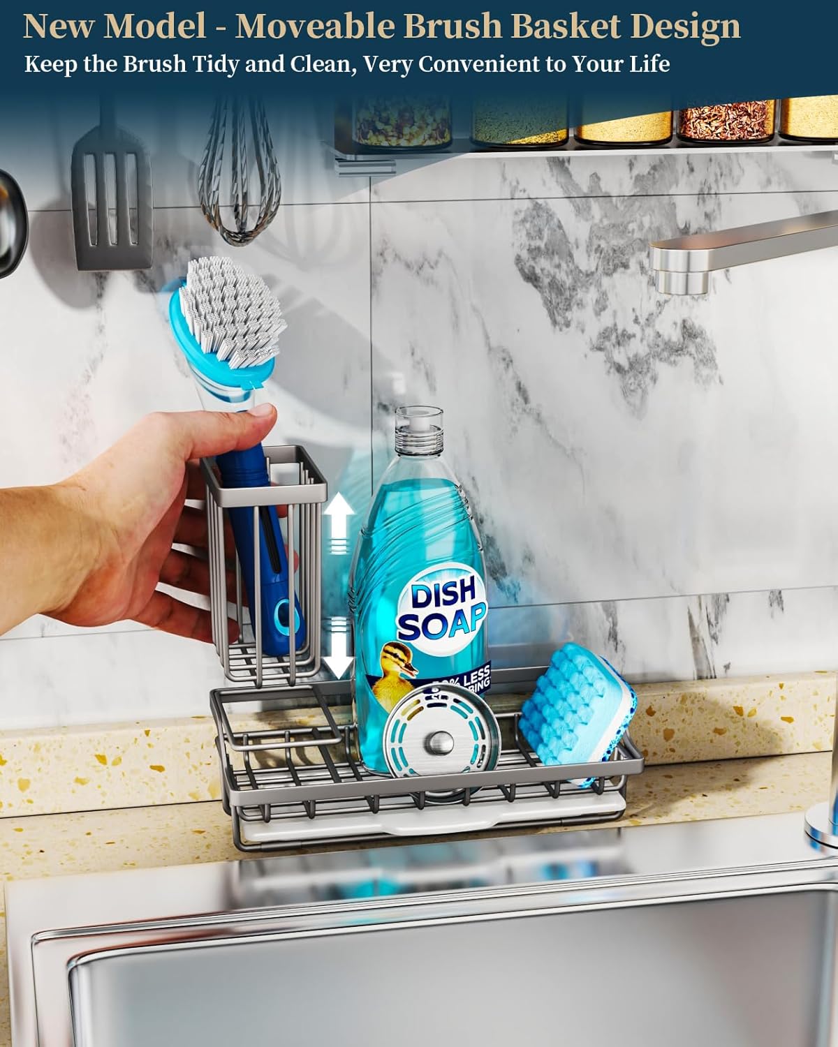Consumest Sponge Holder for Kitchen Sink, Sink Caddy Organizer with Removable Drip Tray, Countertop