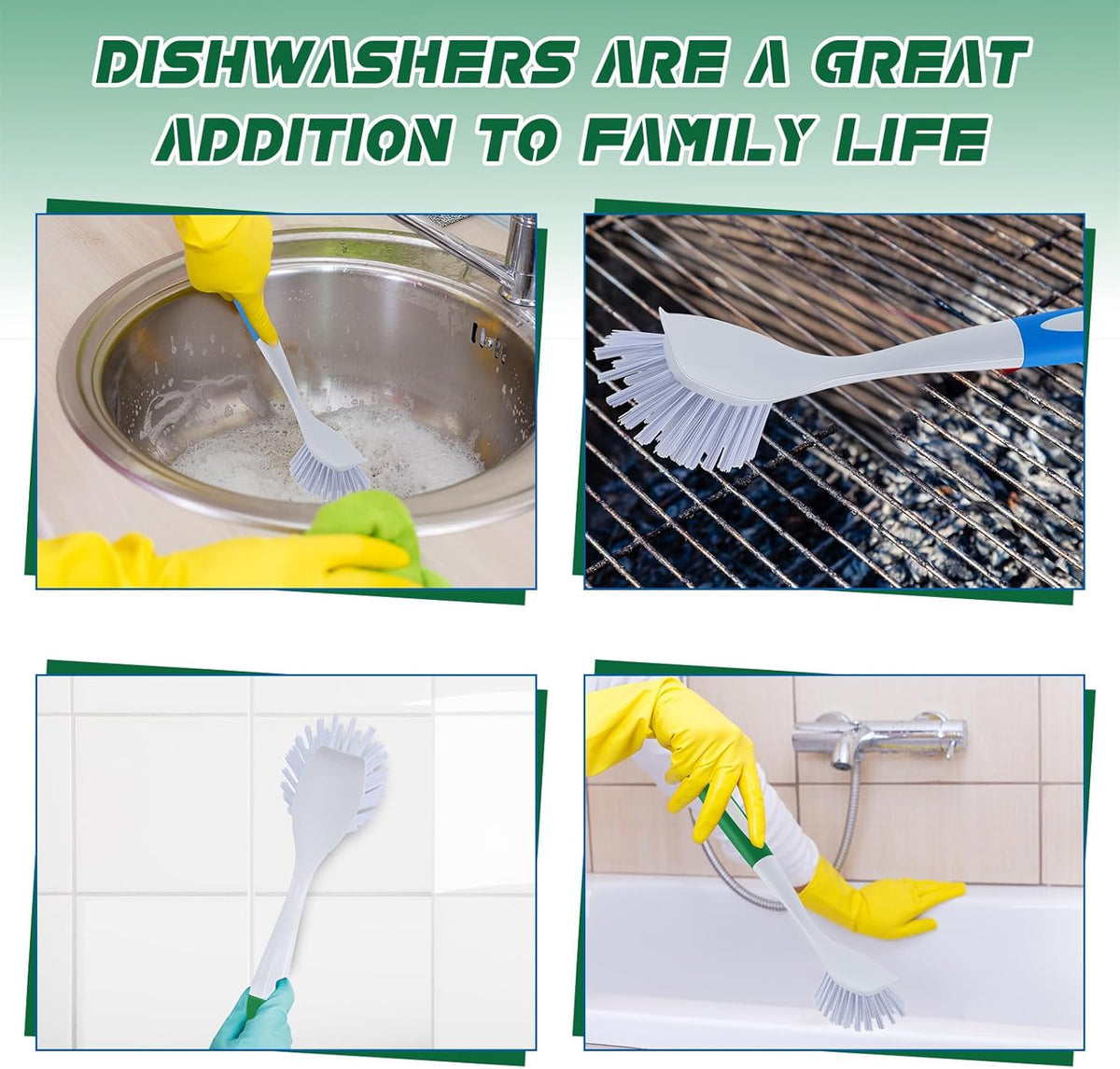 Hsei 20 Pcs Blue and Green Kitchen Scrub Dish Brush Bulk with 11 Inch Anti Slip Handle Cleaning