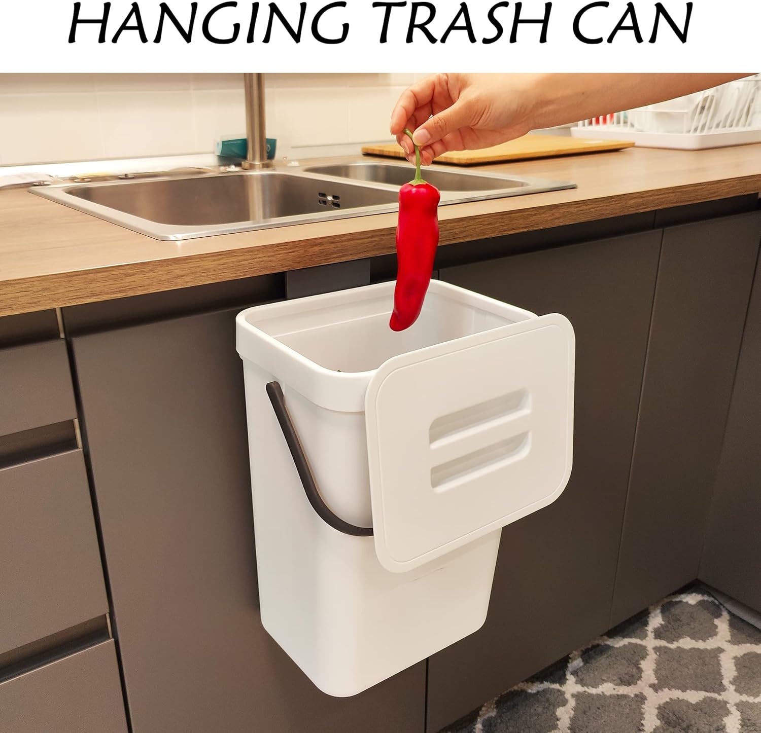 stonespace Hanging Trash Can, 3.2 Gallon/12L Small Waste Bin with Lid for Kitchen Cabinet Door or