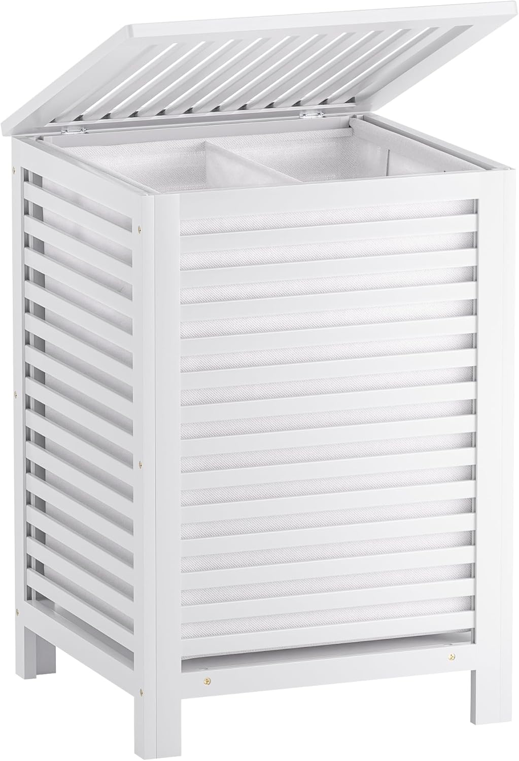 SMIBUY Double Laundry Hamper with Lid, 120L Bamboo Laundry Basket with Removable Liner Bag