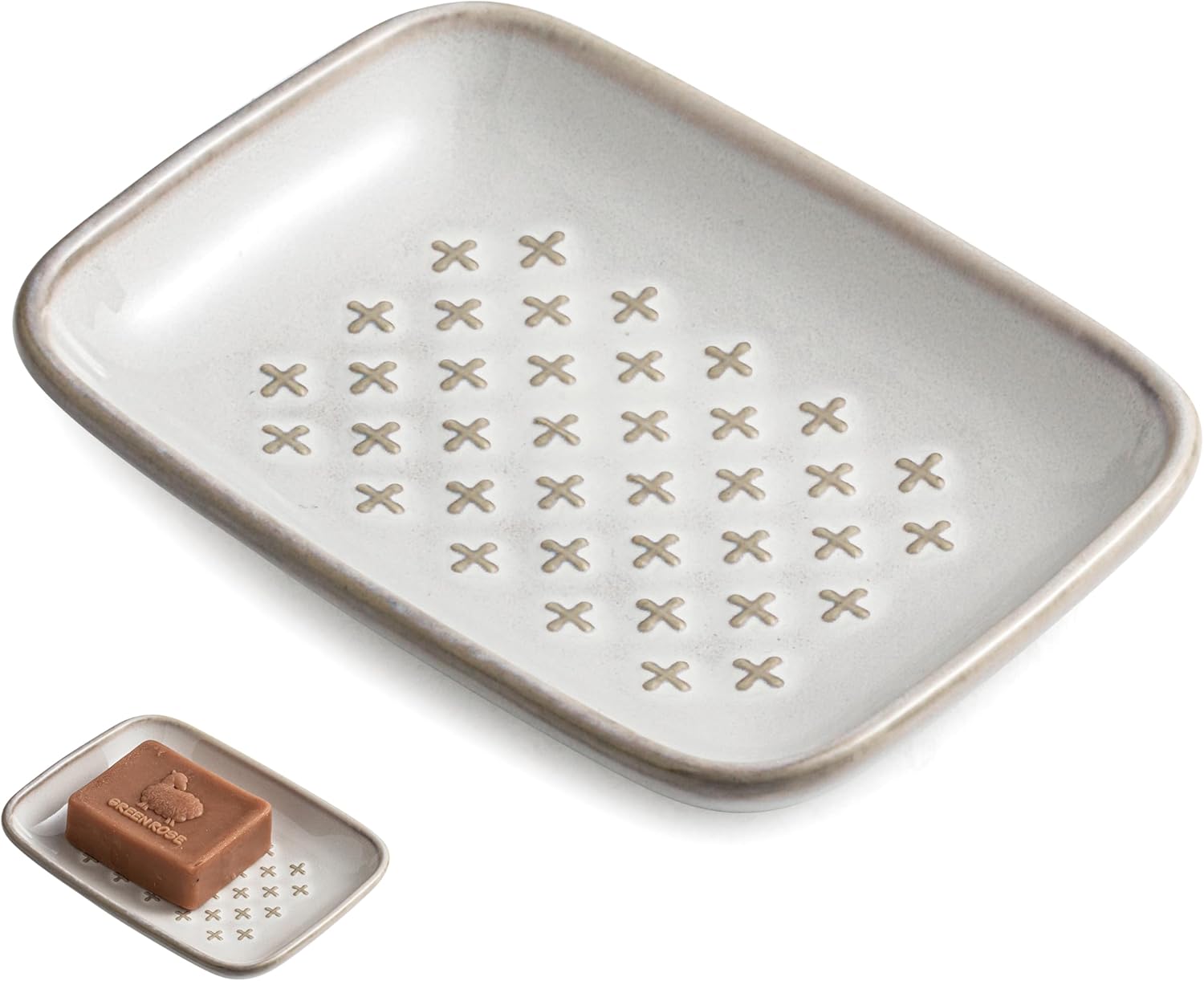 Gomakren Soap Dish, Shower Soap Holder, Ceramic Soap Dishes for Bar Soap Sponge Shampoo, Soap Saver