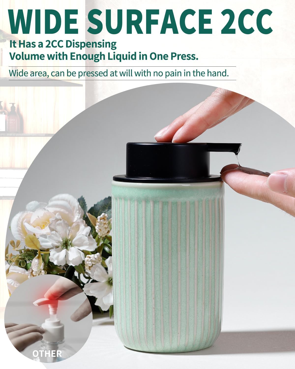 BosilunLife Dish Hand Soap Dispenser - Liquid Pump Soap Dispenser for Bathroom Deco Light Green