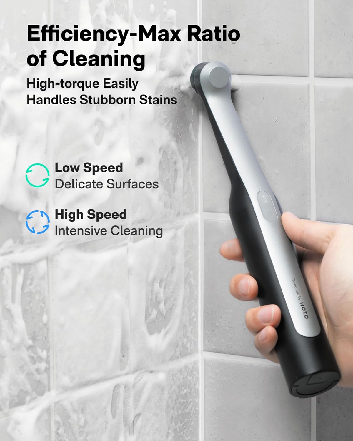 HOTO Wand™ Cordless Spin Scrubber, Electric Rechargeble Grout Cleaning Brush, IPX7 Waterproof