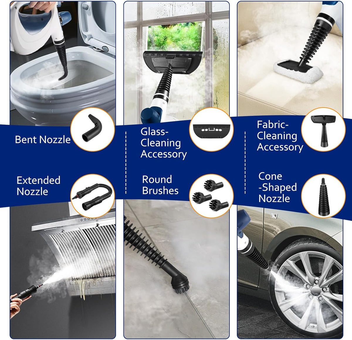 Pressurized Handheld Multi-Surface Natural Steam Cleaner with 12 pcs Accessories, Multi-Purpose