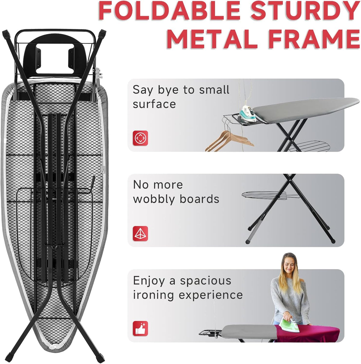 Extra Wide Full Size Ironing Board 57" L X18 W, Multifunctional Sturdy Ironing Board with Iron