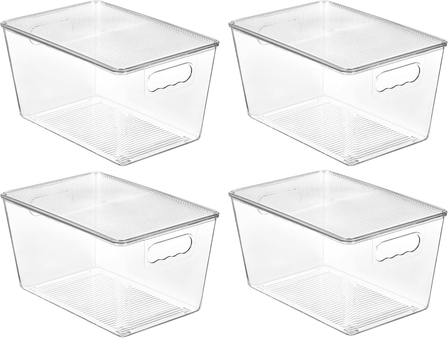 Vtopmart 4 Pack Clear Stackable Storage Bins with Lids, Large Plastic Containers with Handle for