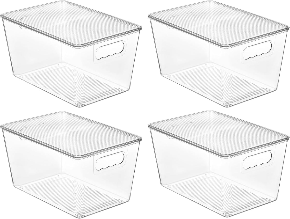 Vtopmart 4 Pack Clear Stackable Storage Bins with Lids, Large Plastic Containers with Handle for