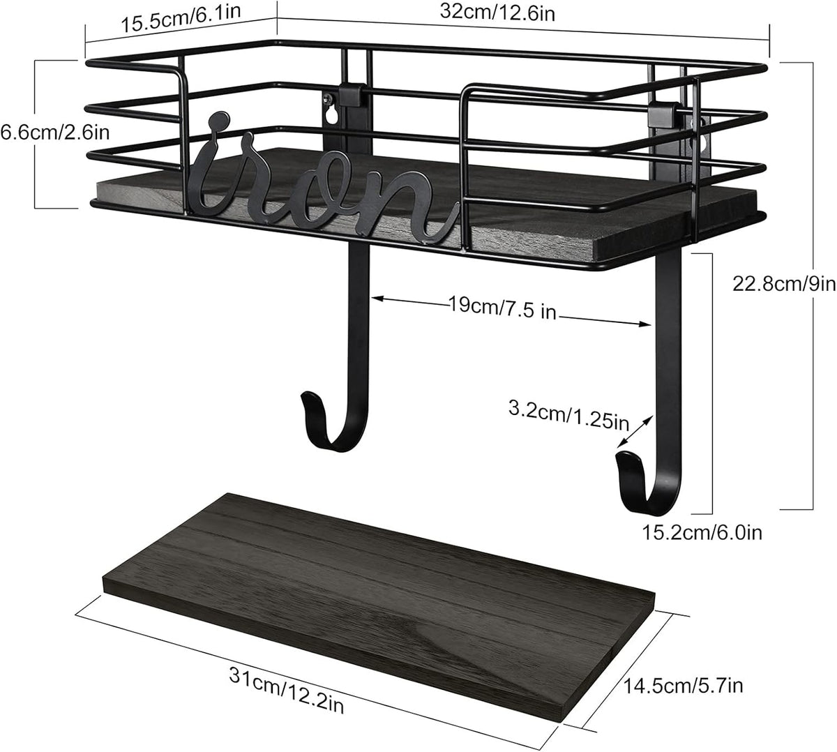 TJ.MOREE Ironing Board Hanger Wall Mount - Laundry Room Iron and Ironing Board Holder, Metal Wall