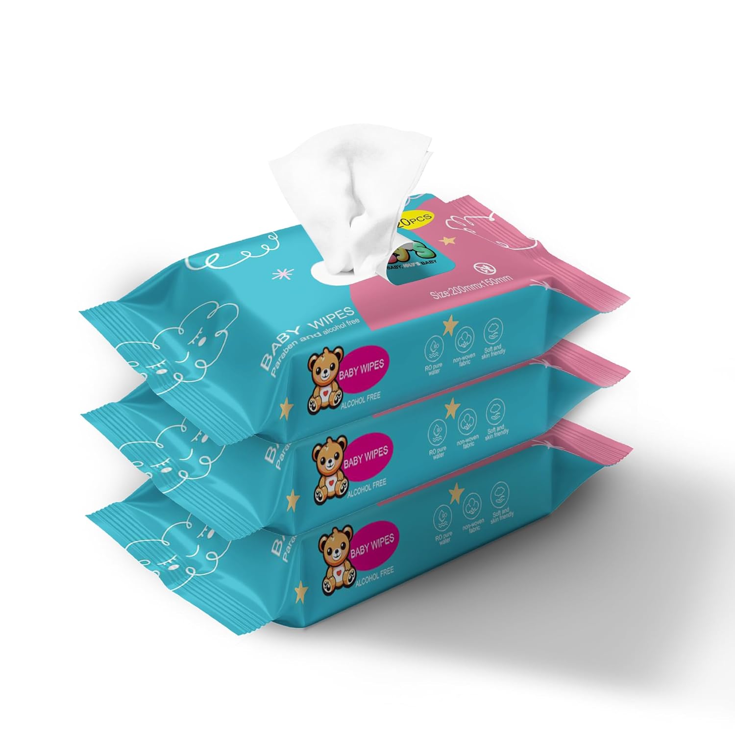Ioly's Baby Wipes Unscented Wet Wipes 99% Water Based with Aloe Vera Fragrance Free Travel Pack 20