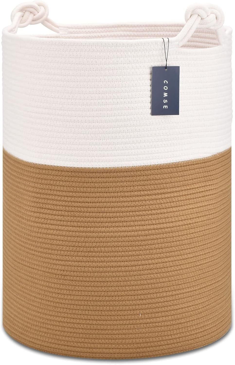 COMSE Extra Large Blanket Basket, Tall Woven Storage Basket, Nursery Hamper, 15.7”x 21.7”, Cotton