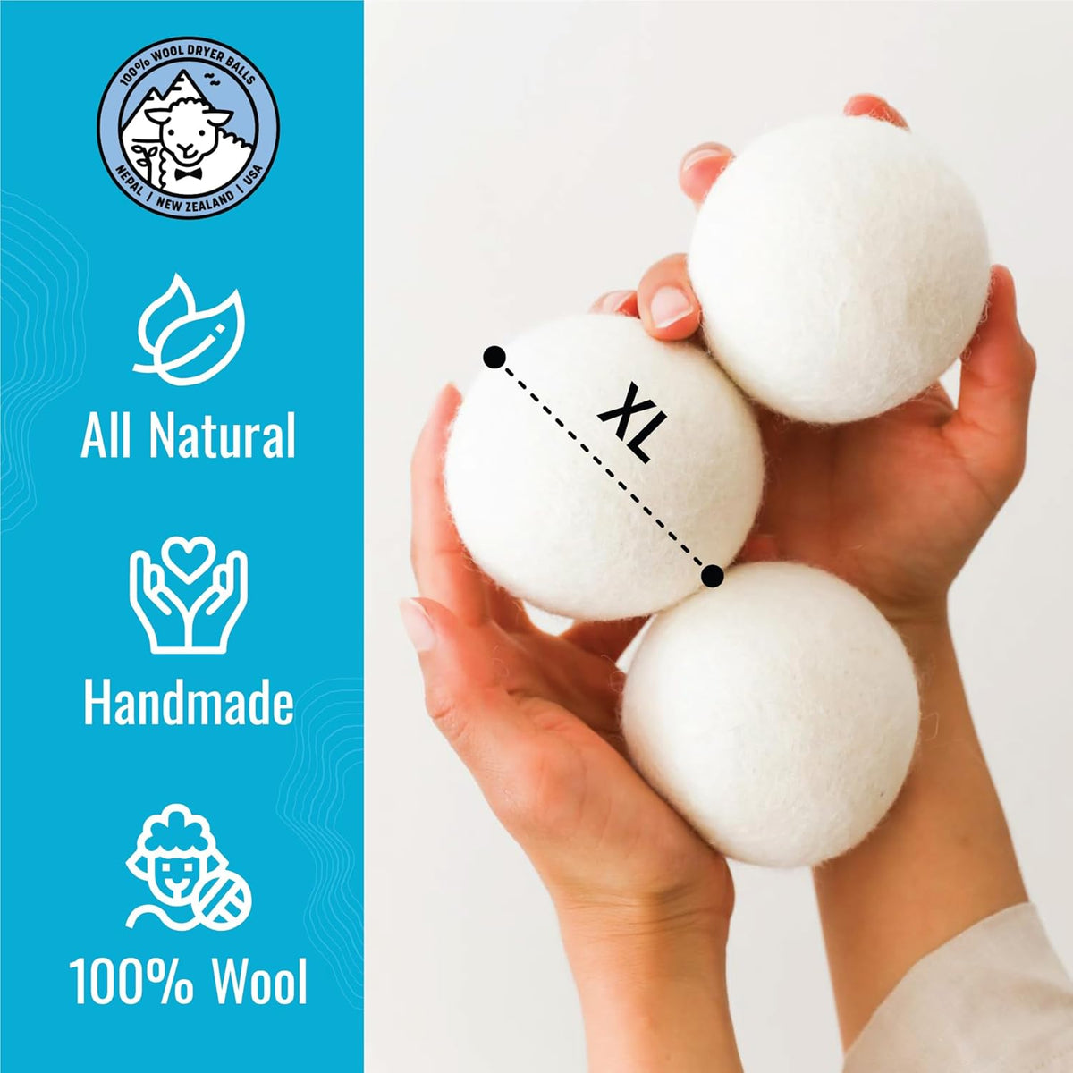 Smart Sheep Wool Dryer Balls - 6-Pack - XL Premium Natural Fabric Softener Award-Winning - Wool