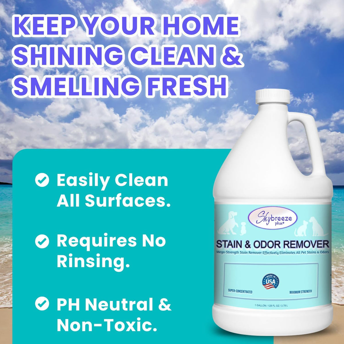 Pet Stain Odor eliminator - Super-concentrated Enzyme cleaner - Sky breeze plus - Extra Strong Odor