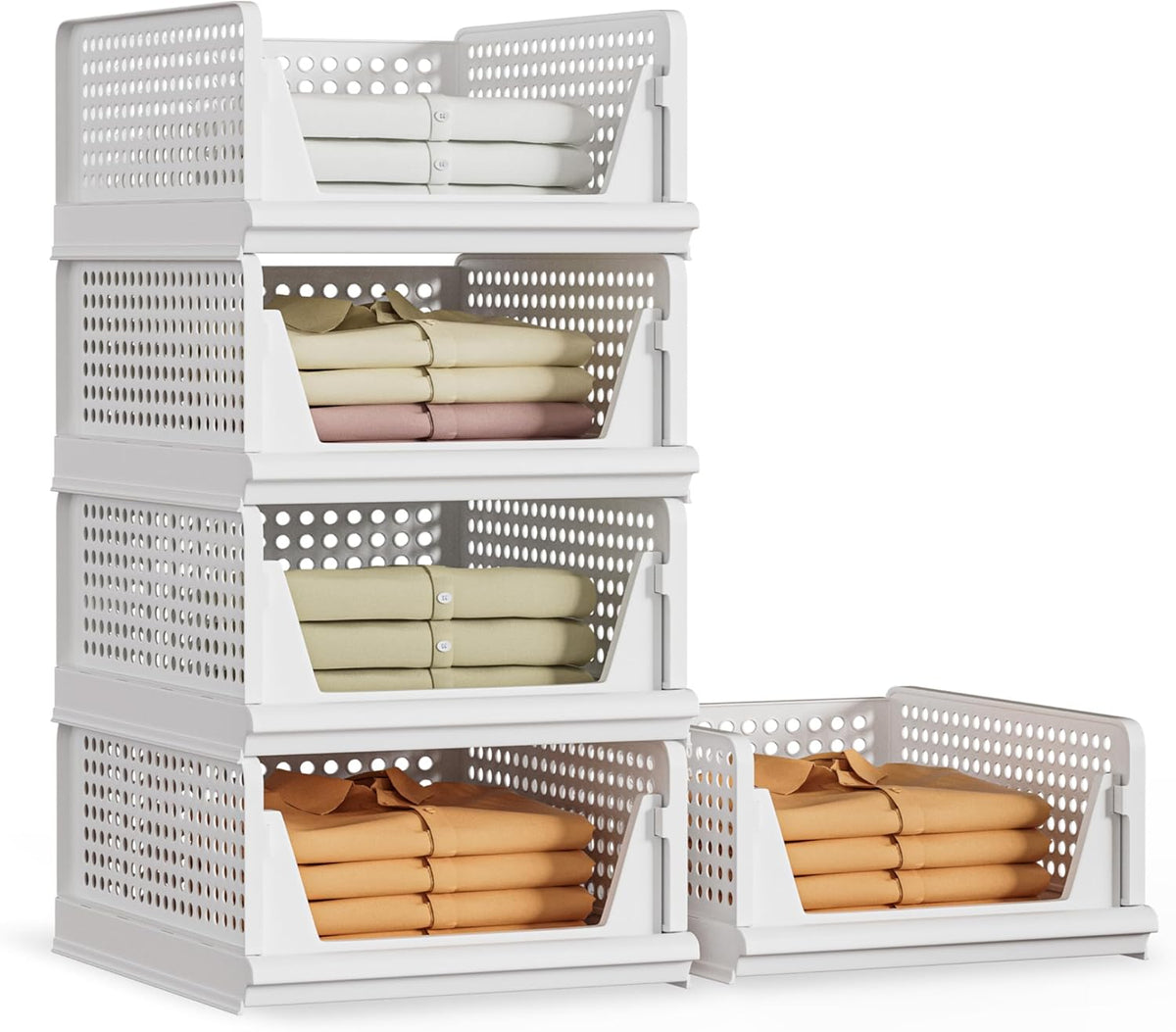 Proarea 5 Pack Stackable Plastic Storage Basket Closet Organizer Bin Foldable Clothes Organizer