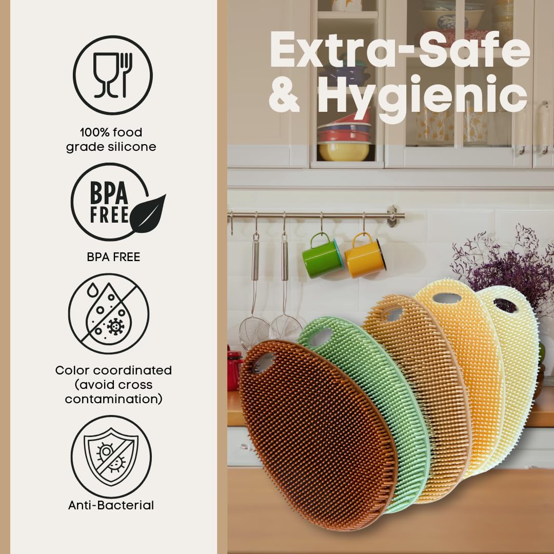 Silicone Dish Scrubber Set of 5 | Reusable Silicone Sponges for Dishes | BPA-Free Food Grade