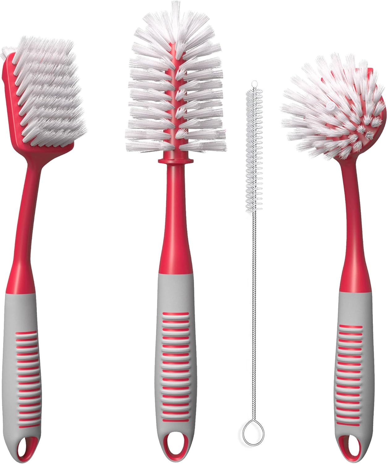Dish Brush Set of 4 - Kitchen Scrub Brushes with Non-Slip Long Handle for Cleaning, Scrubber