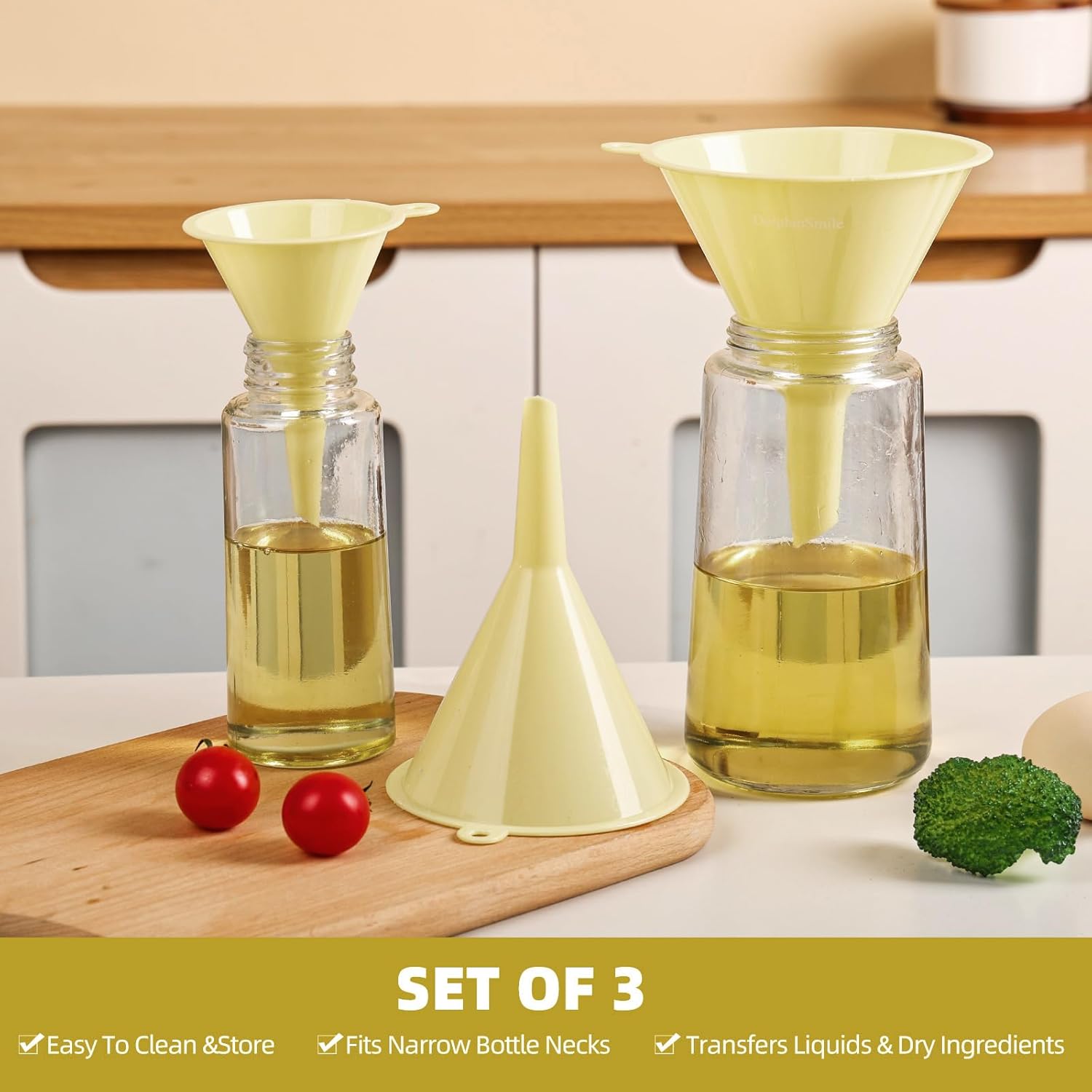 Plastic Kitchen Funnel Set of 3, Round Kitchen Funnels for Filling Bottles, Durable and