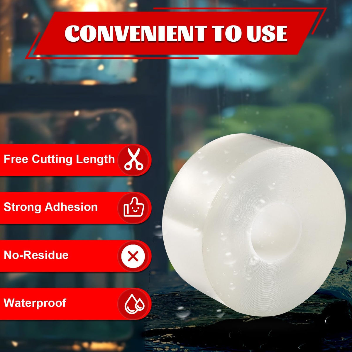 Transparent Window Weather Sealing Tape 2 Inch x 66 FT Weather Stripping Residue-Free Clear Window