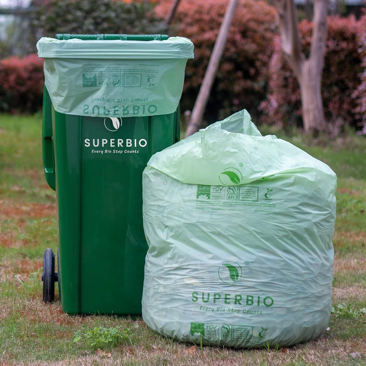 SUPERBIO 33 Gallon Compostable Yard Waste Bags, Lawn & Leaf Bags, Extra Thick 1.57 Mil (120 Count