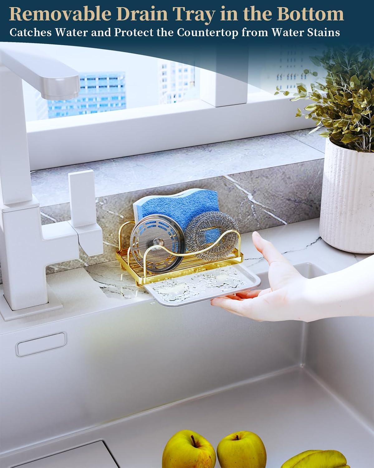 Consumest Sponge Holder for Kitchen Sink - Movable Sink Caddy for Countertop Organizer, 304