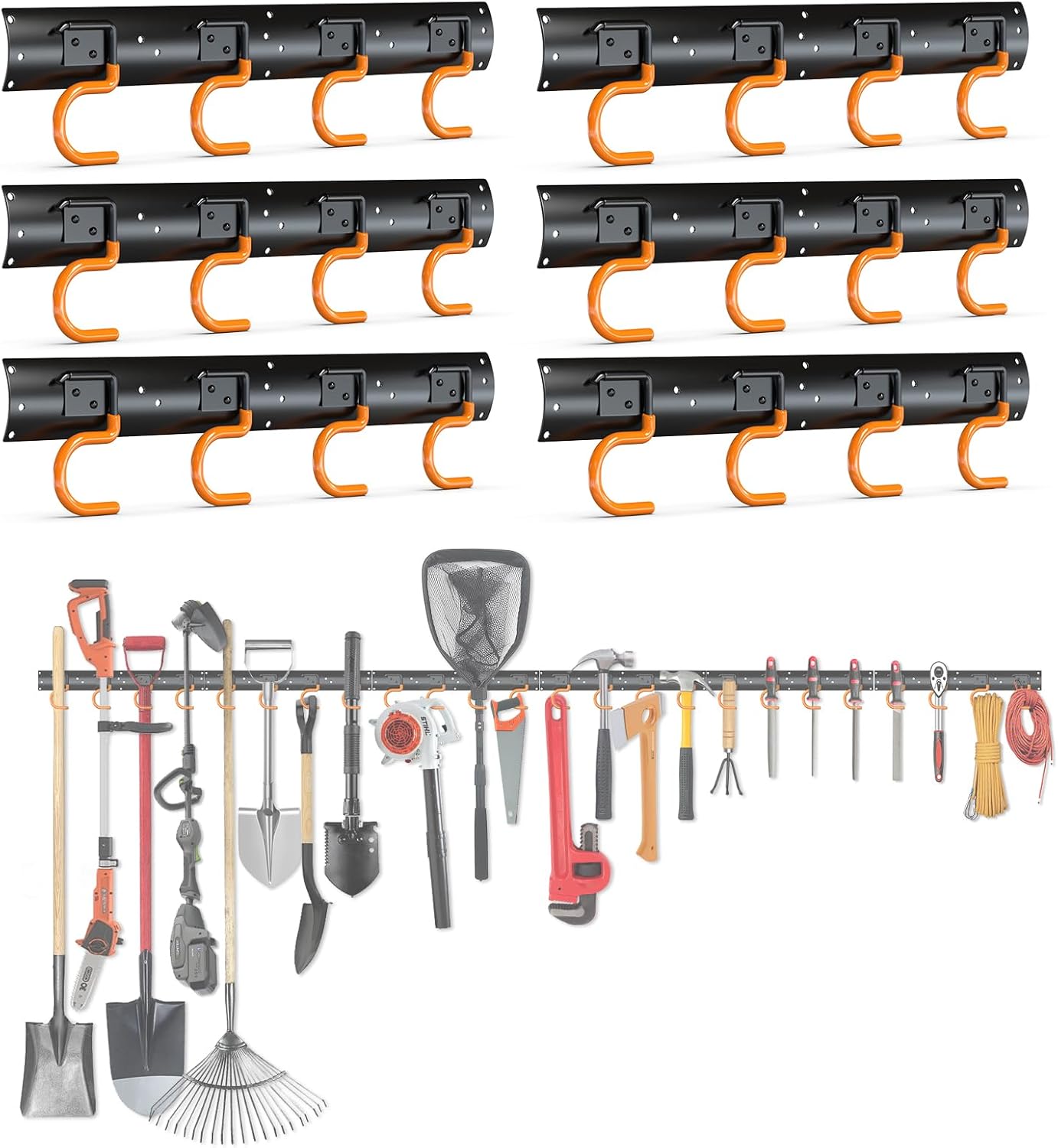 3-H 6×16" All Metal Garden Tool Organizer, Garage Tool Organizer, Broom Holder Wall Mount for