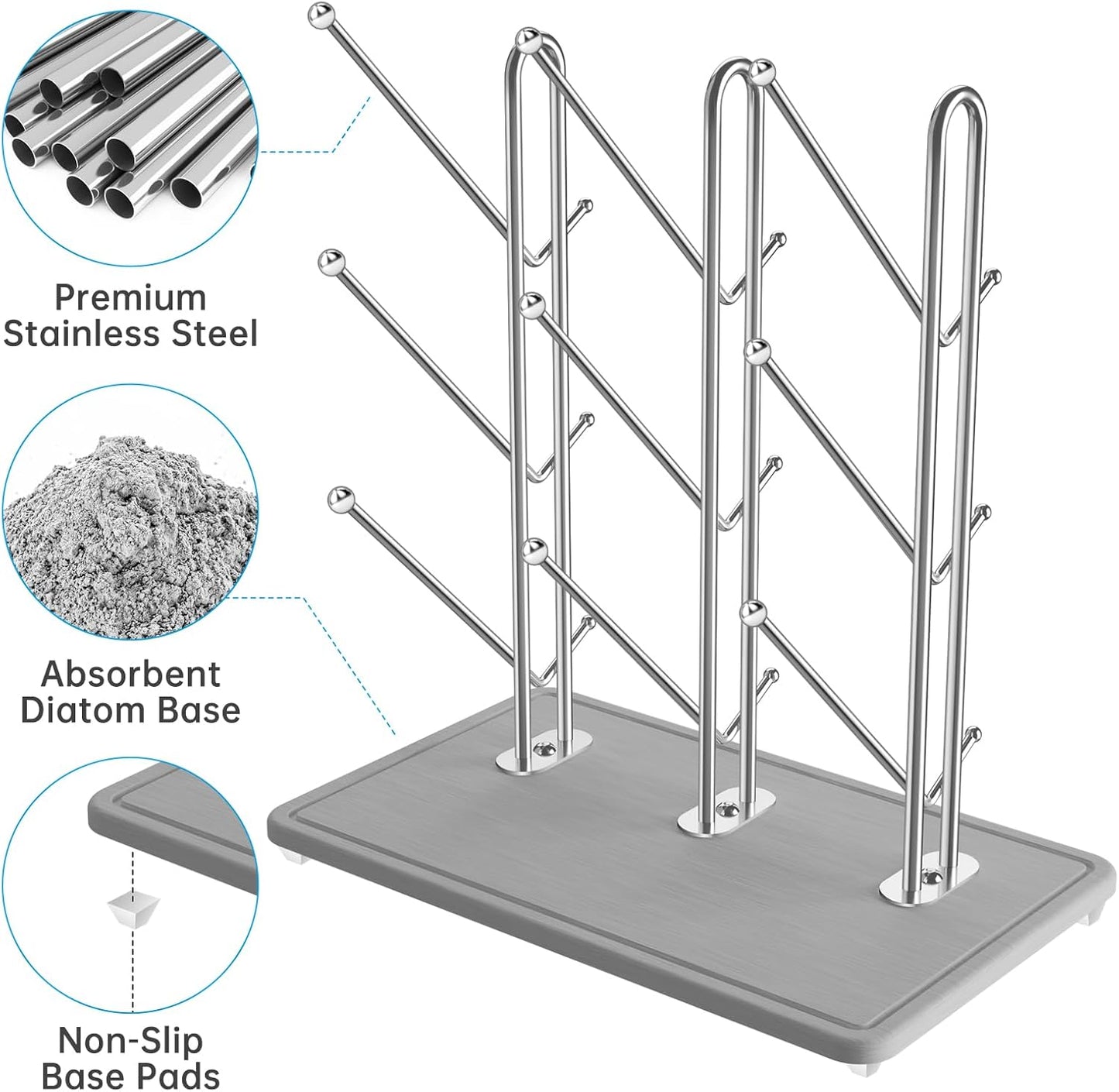 NiHome Baby Bottle Drying Rack with Diatomite Base & Stainless Steel Frame, Foldable Countertop