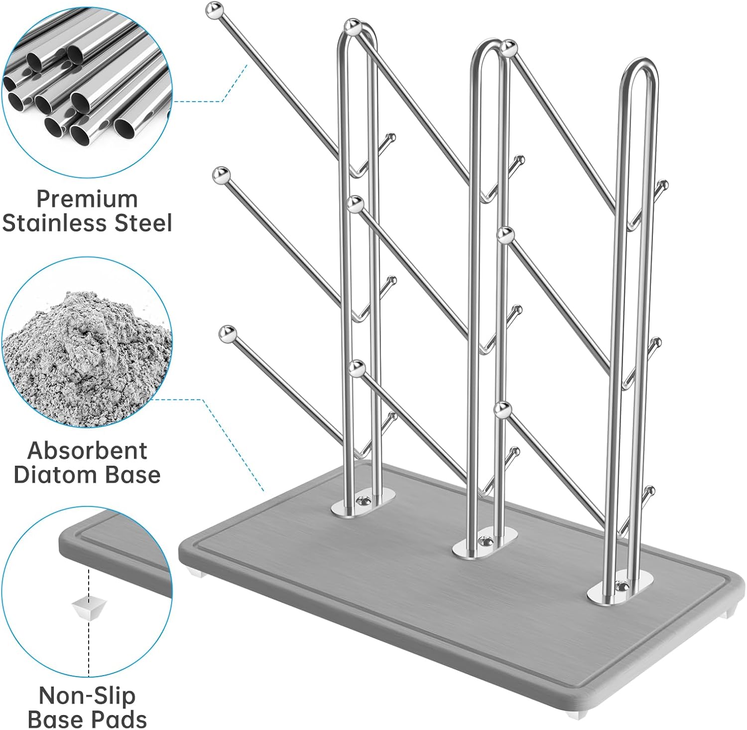 NiHome Baby Bottle Drying Rack with Diatomite Base & Stainless Steel Frame, Foldable Countertop