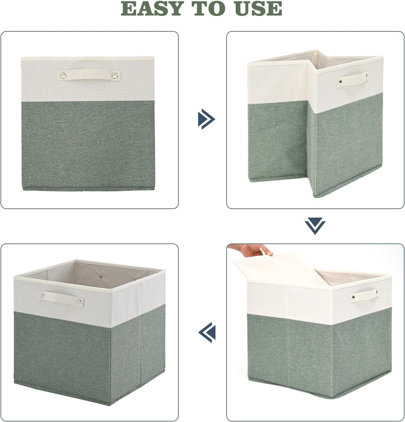 13 x 13 Inch Fine Linen Storage Bins with Handles，Fabric Cube Boxs，Collapsible Basket Organizers