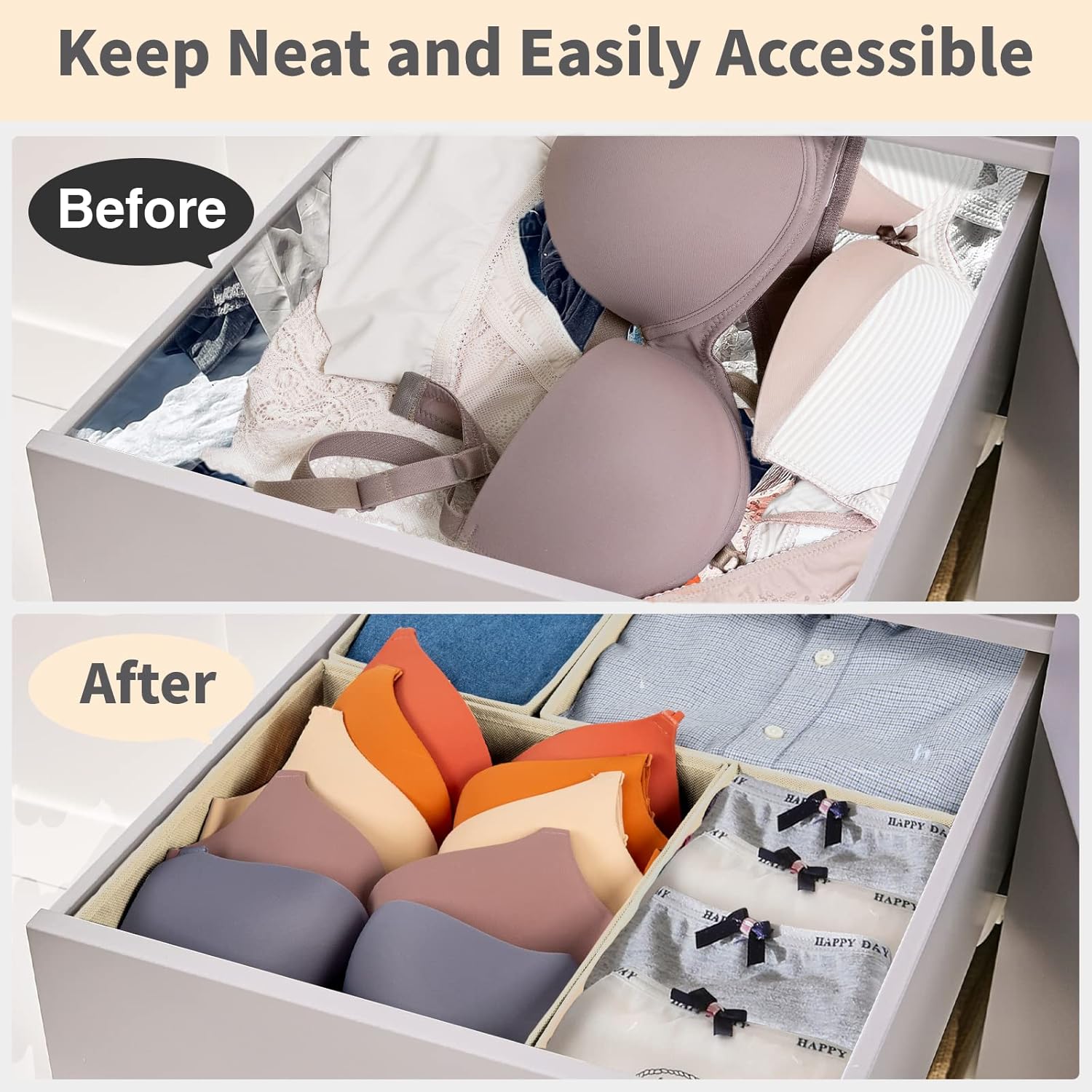 Criusia Drawer Organizer Clothes, 8 Pack Underwear Drawer Organizer, Foldable Cloth Storage Box