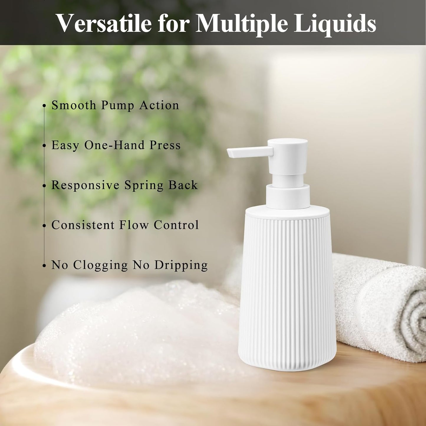 White Hand Soap Dispenser with No Rust Pump for Bathroom and Kitchen Countertops Refillable Striped