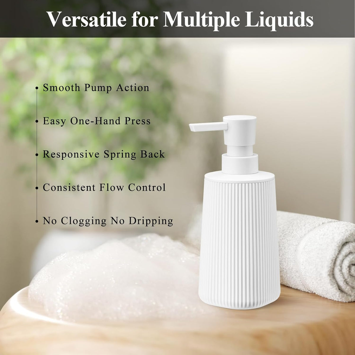 White 2 Pack Hand Soap Dispensers with No Rust Pump for Bathroom and Kitchen Countertops Refillable