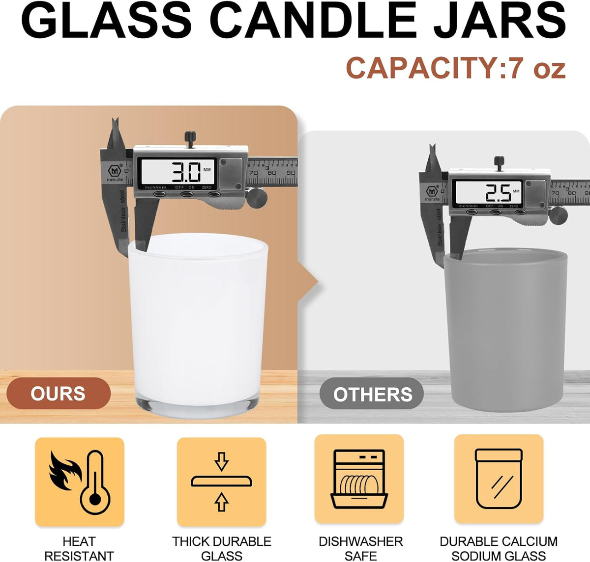 Thick Candle Jars for Making Candles 12 Pcs, 7 OZ Empty Jars with Wood Lids for Candle Making