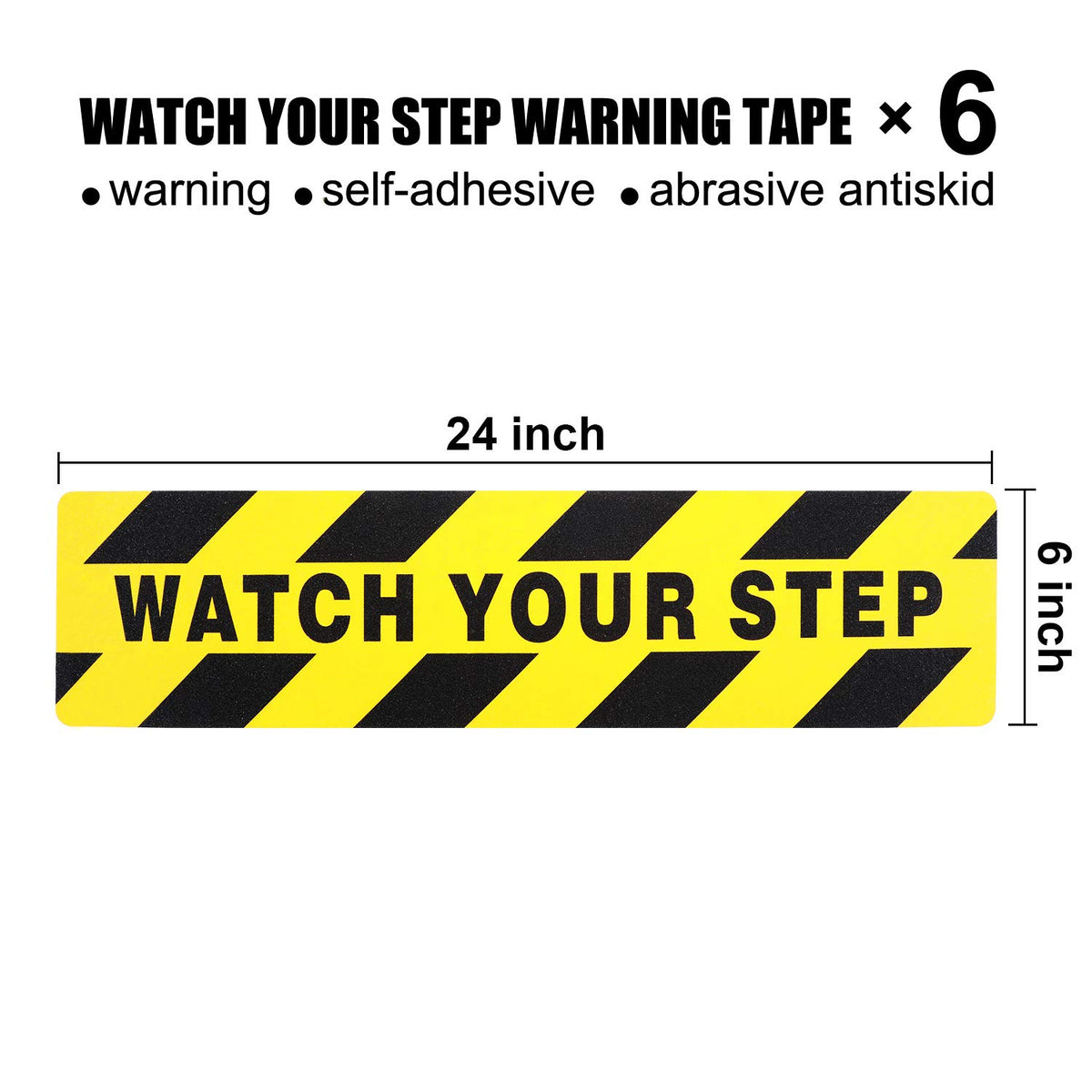 Boao 6 Pieces Watch Your Step Stickers Sign 6 x 24 Inch Caution Watch Your Step Floor Decals