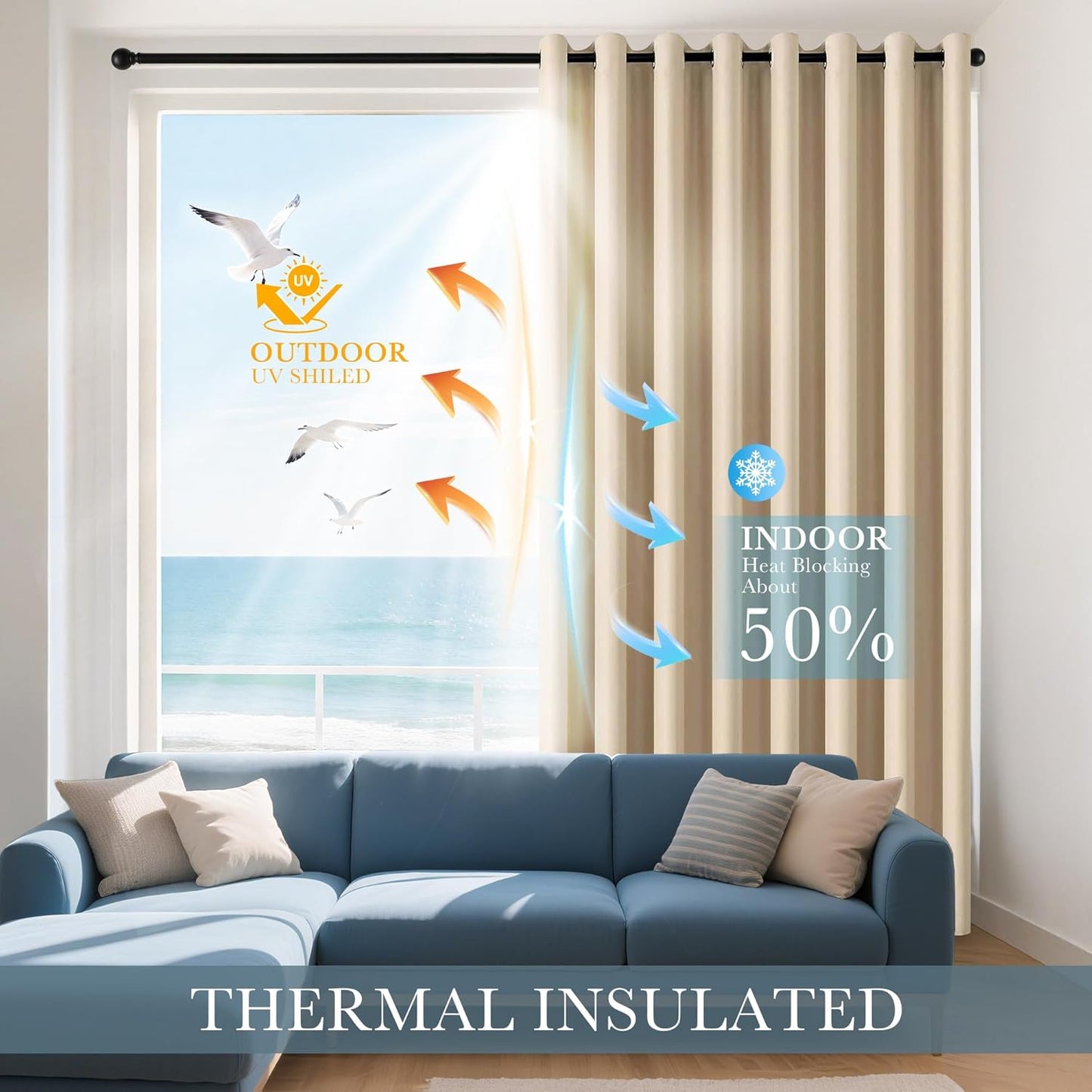 PONY DANCE Blackout Curtains for Bedroom 72 Inch Length 2 Panels Set, Privacy Thermal Insulated