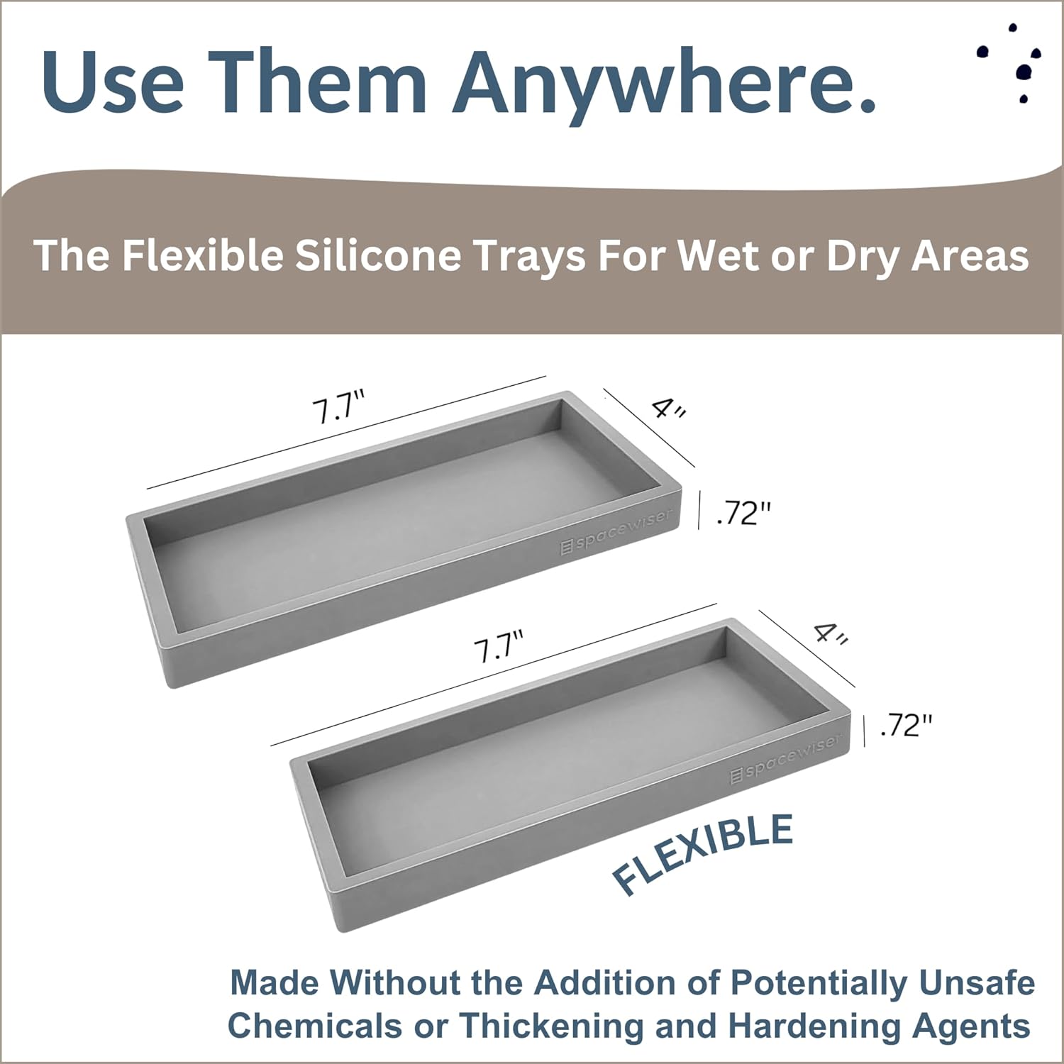 Countertop and Vanity Tray - 2 PC Small 7.7" Silicone Bathroom Trays, Kitchen Soap Tray, Dish