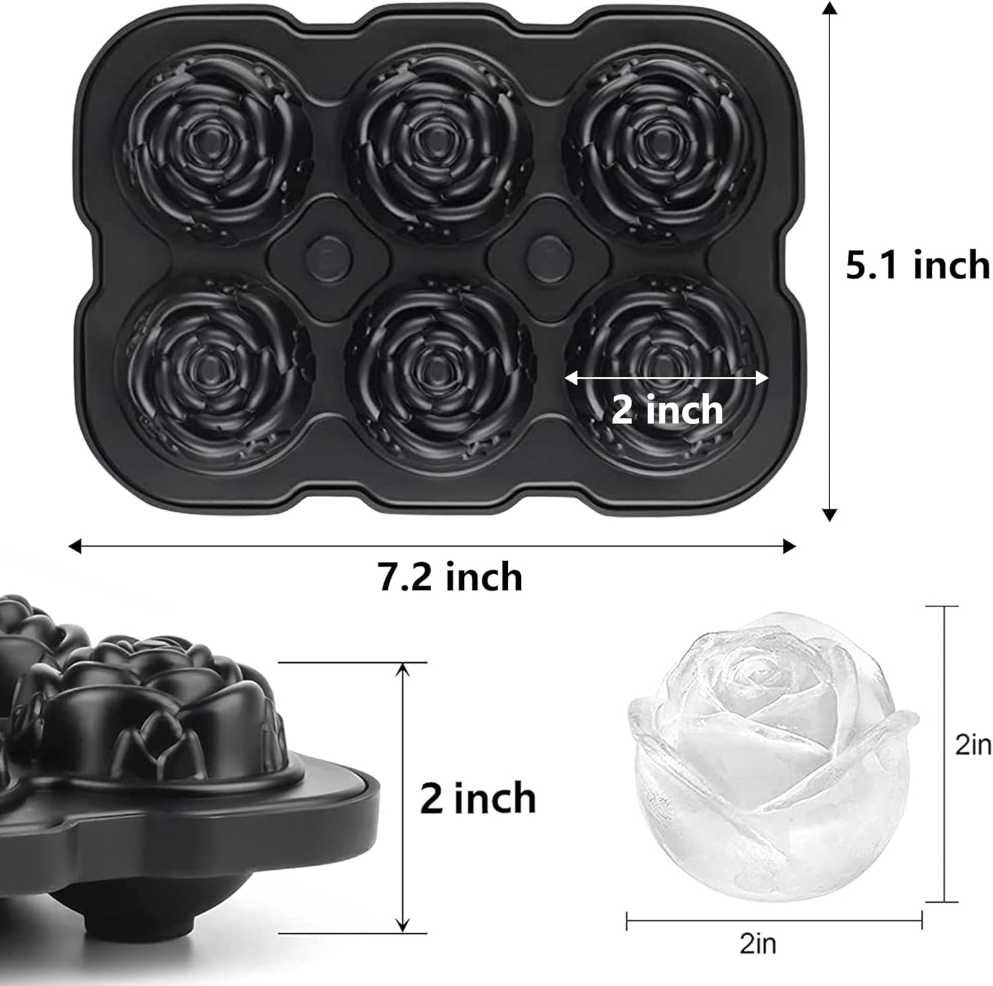 Rose Ice Cube Tray,ZACHDEE 2" Flower Silicone Ice Cube Tray With Covers,6 Easy Release Large Ice