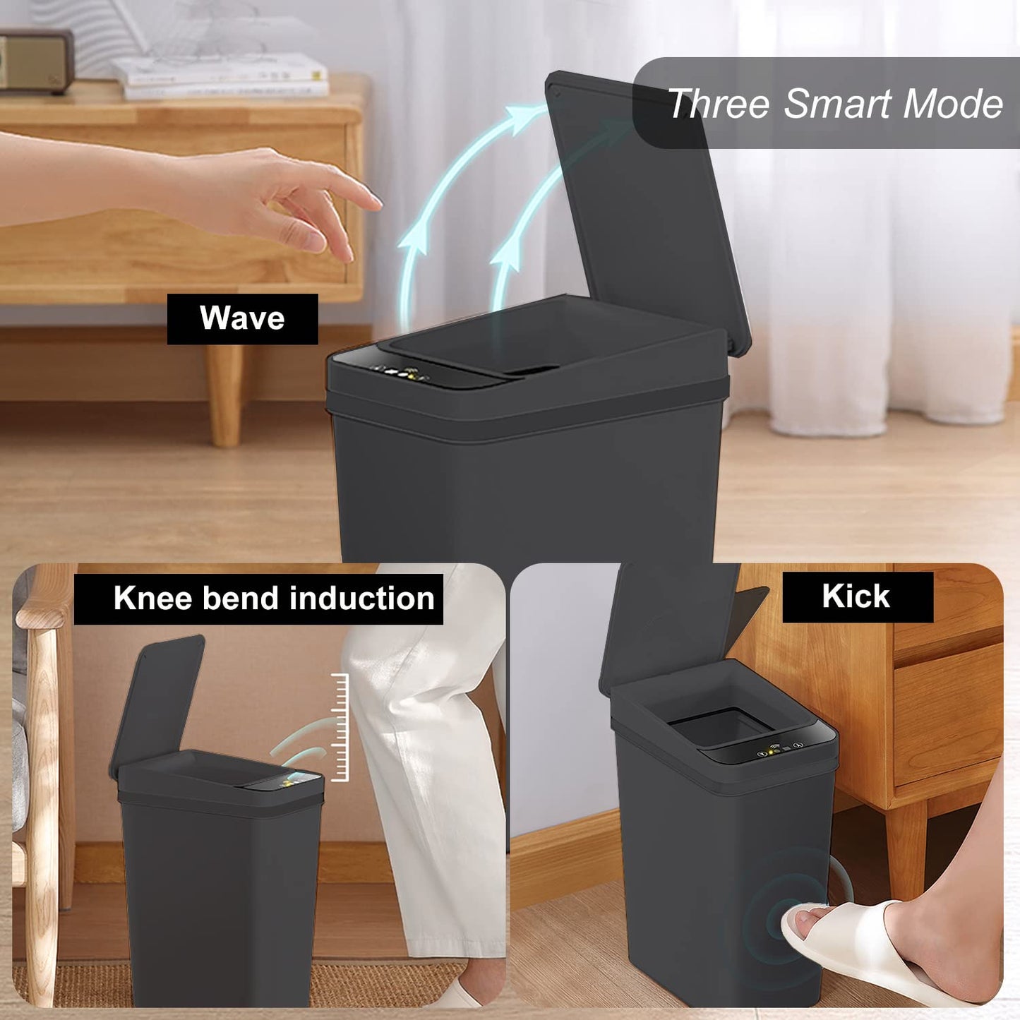 Yatmung Touchless Bathroom Trash Can - 2.5 Gallon Smart Trash Can Sensor Motion - Skinny Trash Bin