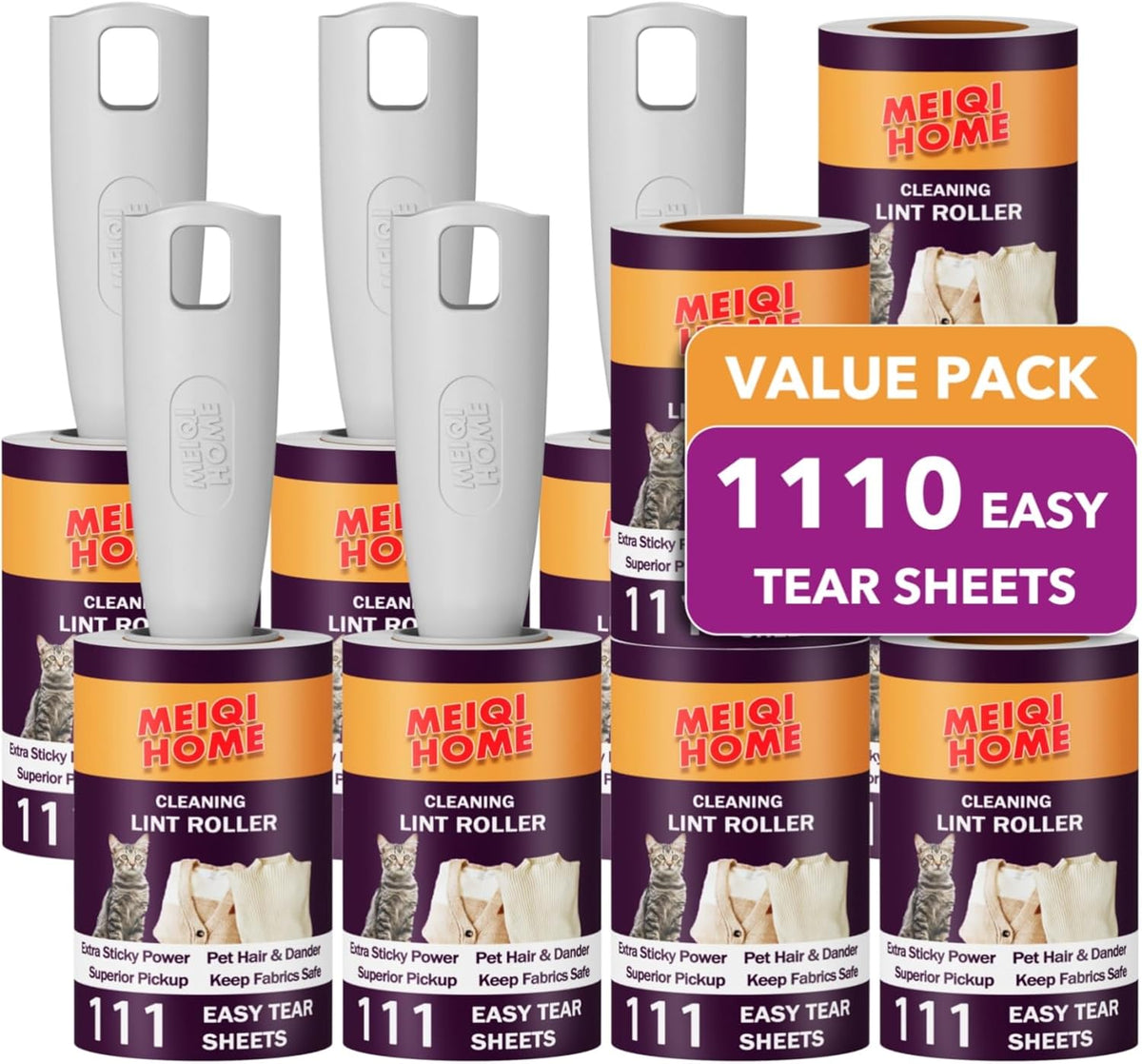 MEIQIHOME Lint Rollers for Pet Hair Extra Sticky, 1110 Sheets Mega Value Set Lint Roller with 5
