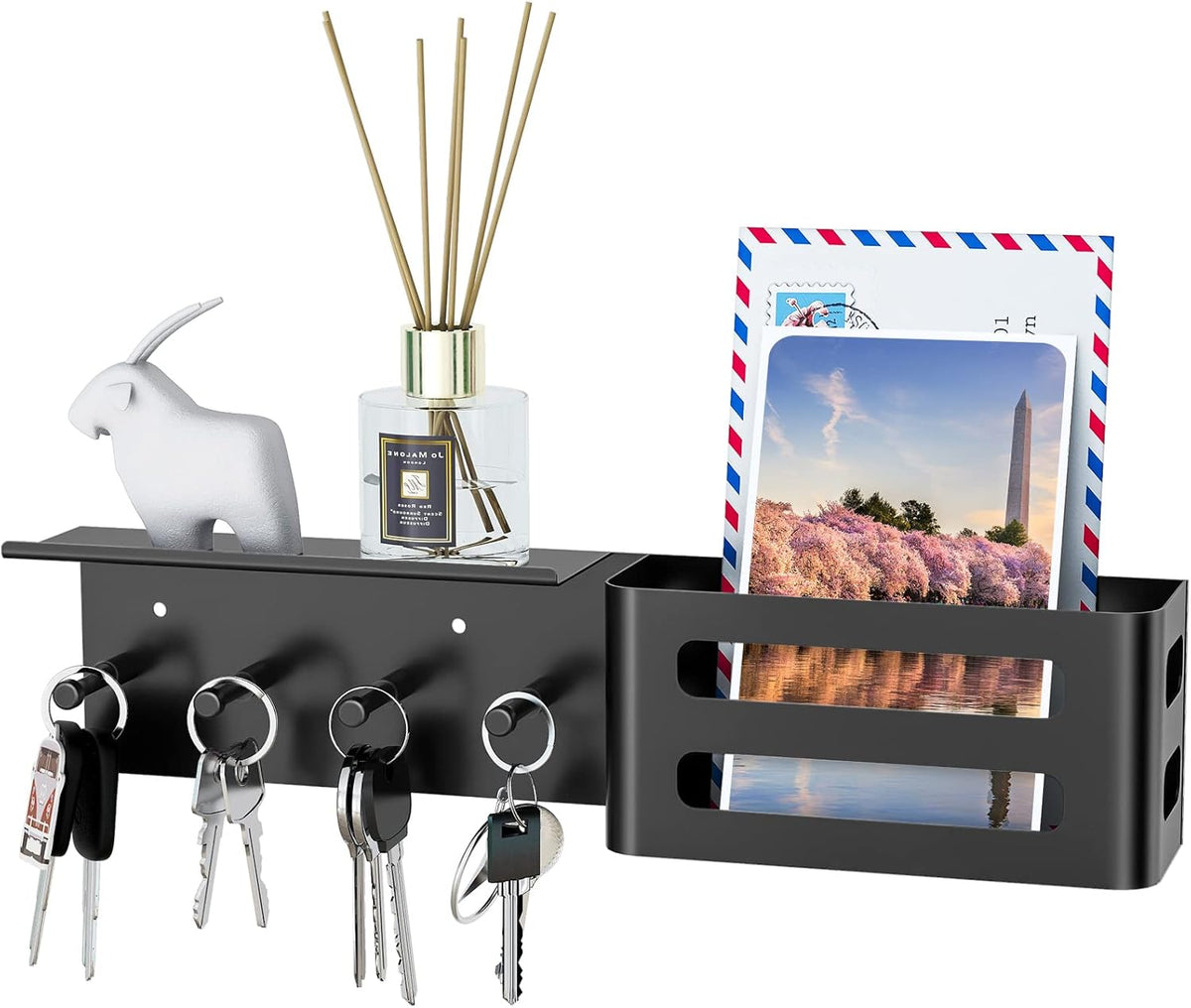 MKO Key Holder for Wall, Mail Organizer Key Rack with Tray, Key Holder Adhesive Wall Mount, 4