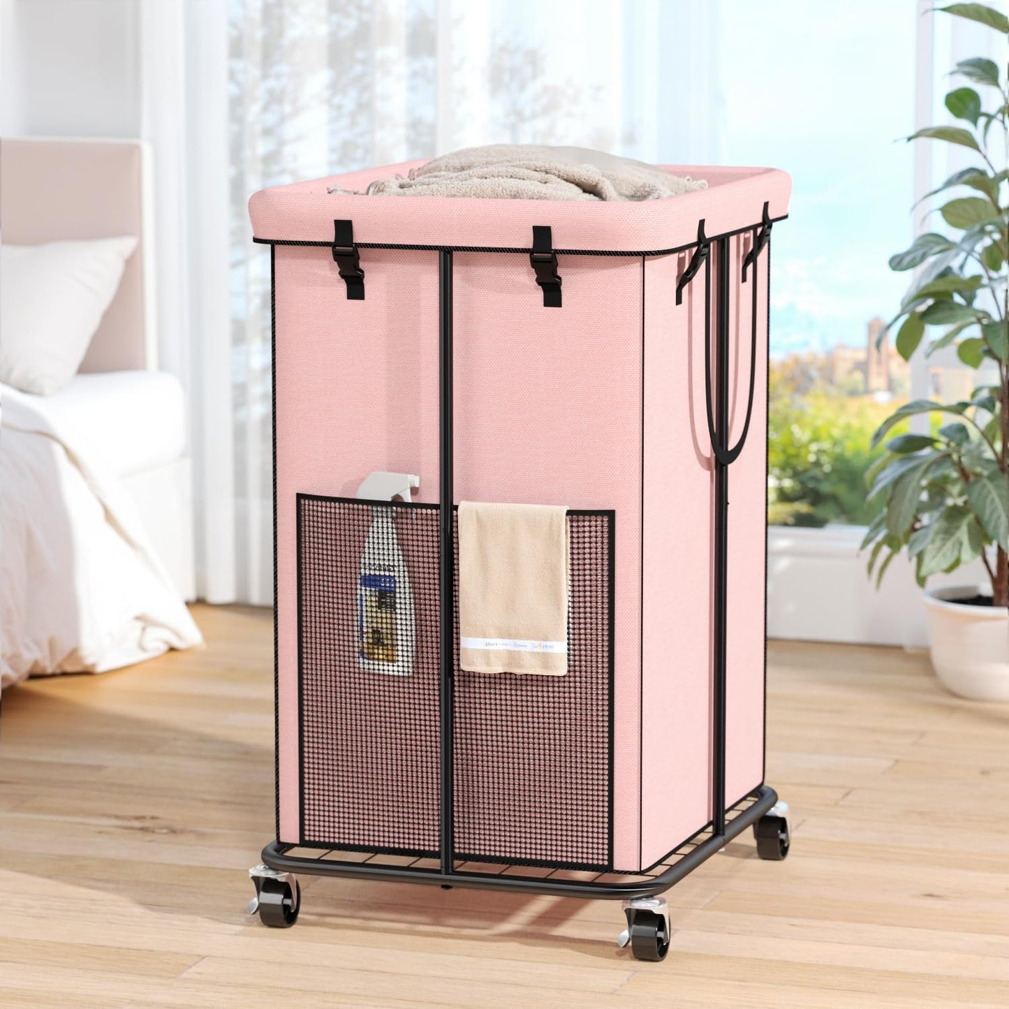 150L Laundry Hamper with Wheels, Rolling Laundry Basket with Metal Frame and Removable Bag, Large &