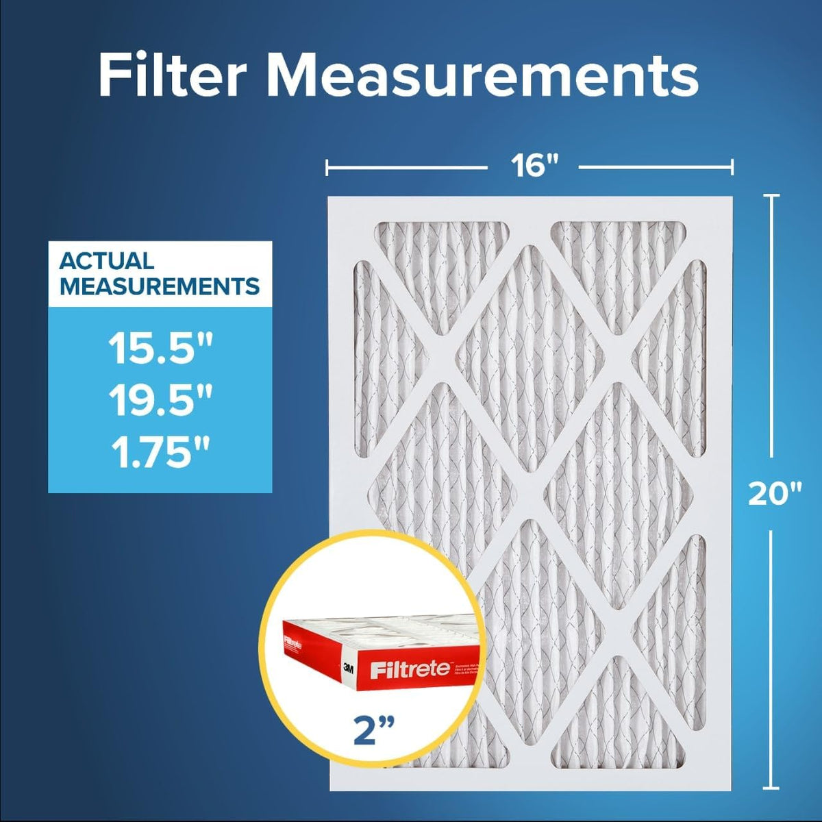Filtrete 16x20x2 AC Furnace Air Filter, MERV 11, MPR 1000, Allergen Defense, 3-Month Pleated 2-Inch