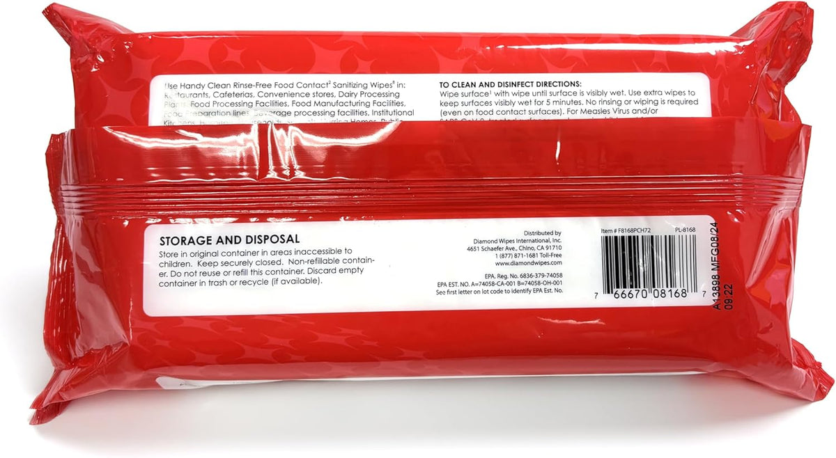 HandyClean Rinse-Free Food Contact Sanitizing Wipes Pouch, Multi Surface Cleaning Supplies for