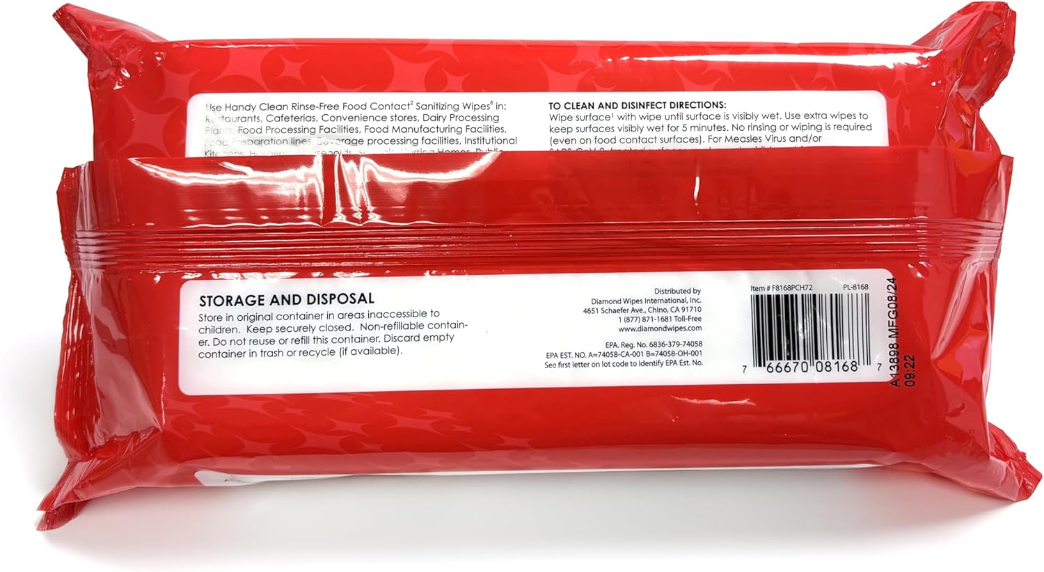 HandyClean Rinse-Free Food Contact Sanitizing Wipes Pouch, Multi Surface Cleaning Supplies for