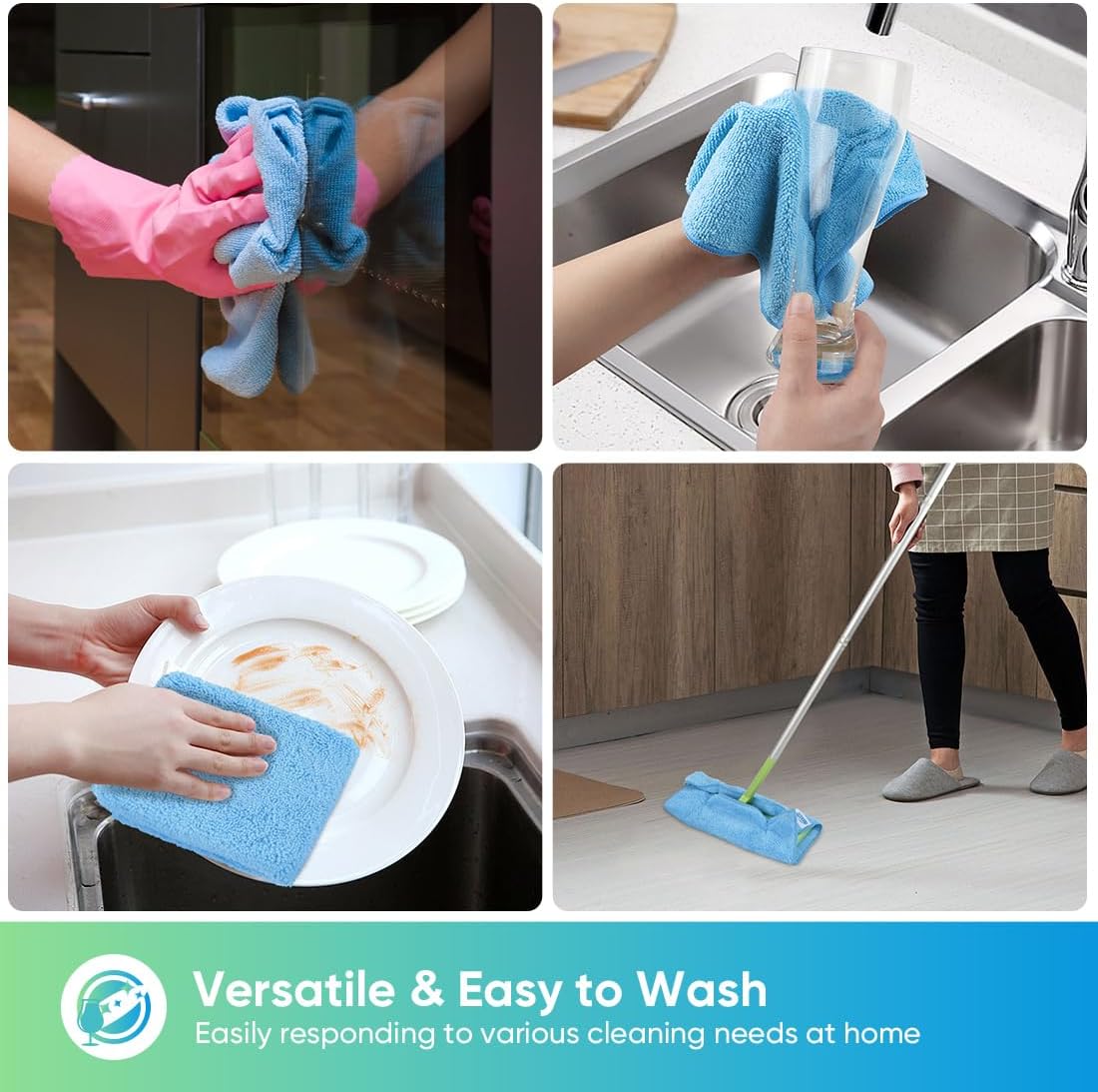 HOMEXCEL Blue Microfiber Cleaning Cloth, 12 Pack Premium Microfiber Towels for Cars, Lint Free