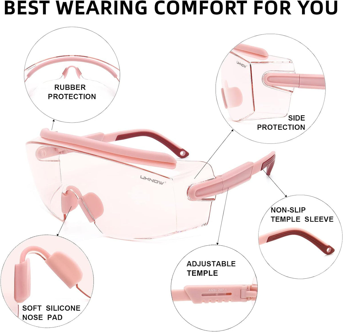 UKNOW Safety Goggles Over Glasses, Safety Glasses Anti Fog Wraparound Eye Protection, Protective