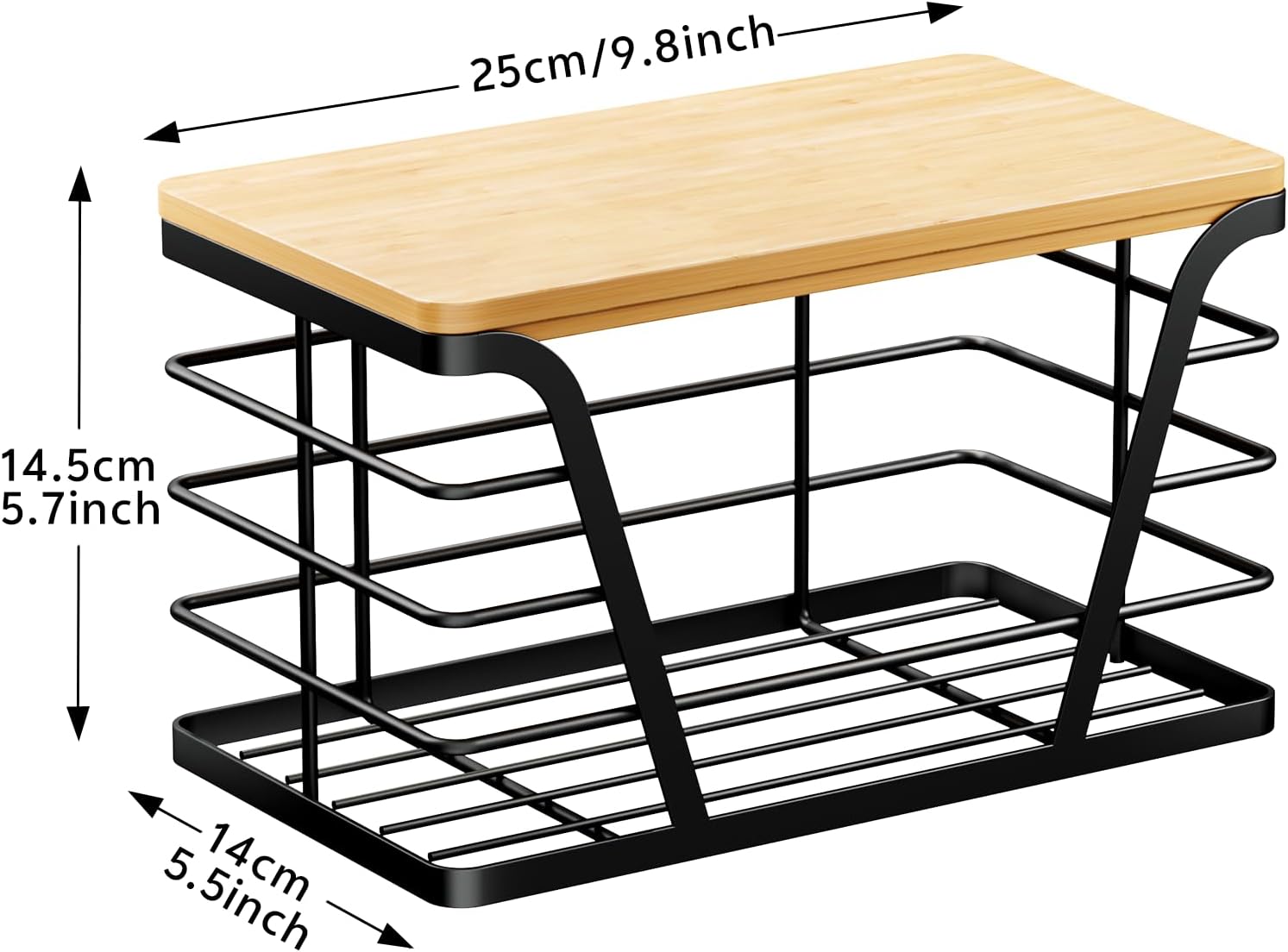 Small Grocery Bag Holder, Trash bag holder with Removable Bamboo Top, Wall Mount, No Drill
