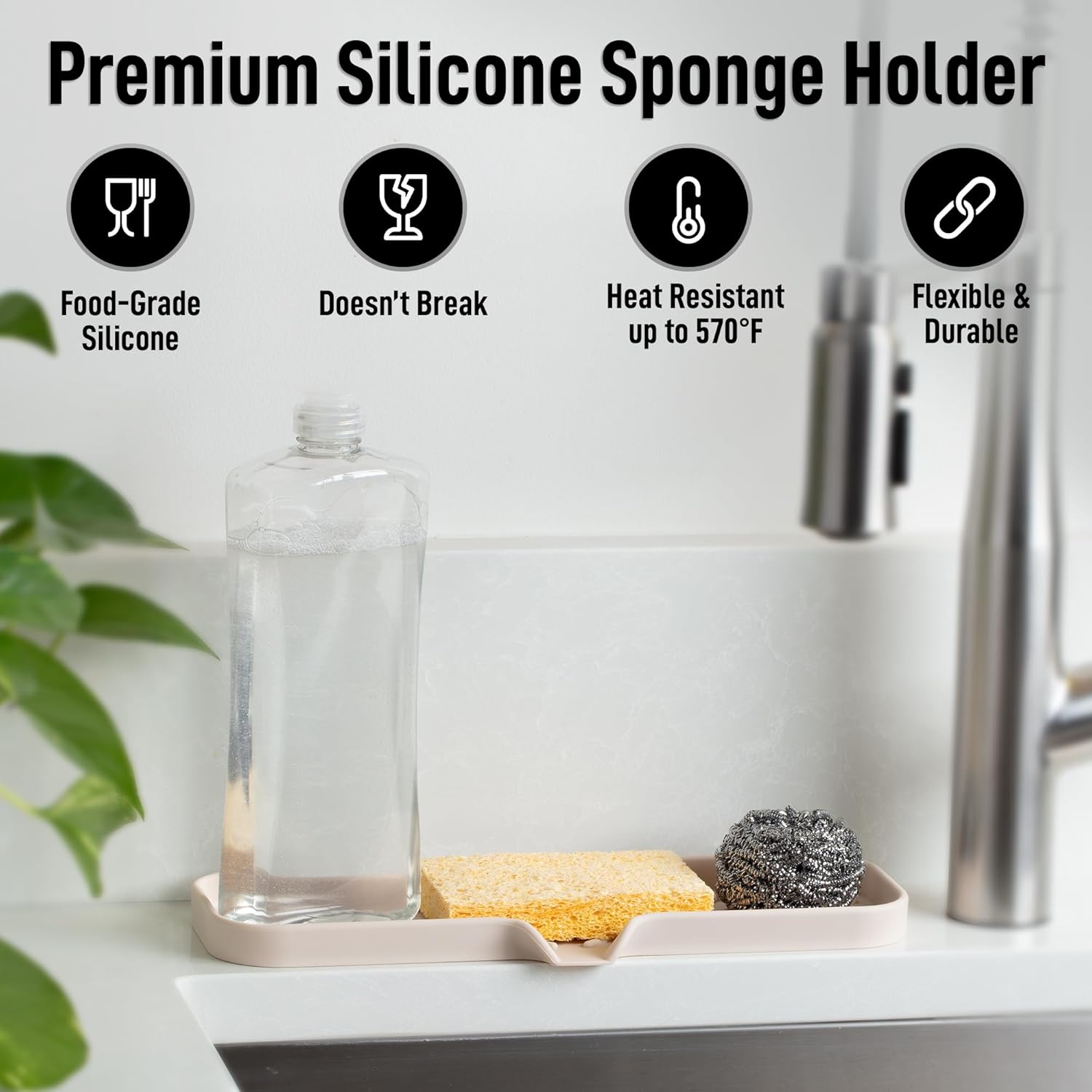 Zulay Large Silicone Sponge Holder (12x4) – Flexible Sink Organizer Tray for Kitchen & Bathroom